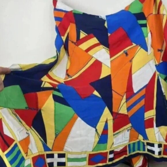 Ralph Lauren Multi Skirt Vibrant Multi-Color Geometric Print Skirt 100% Silk - Picture 5 of 7